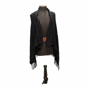 Black Crochet Fringe Shawl Wrap Boho Festival Hippie Layering